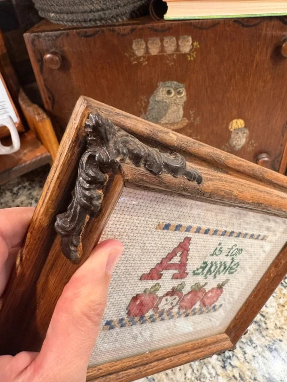 Vintage custom framed apple cross stitch